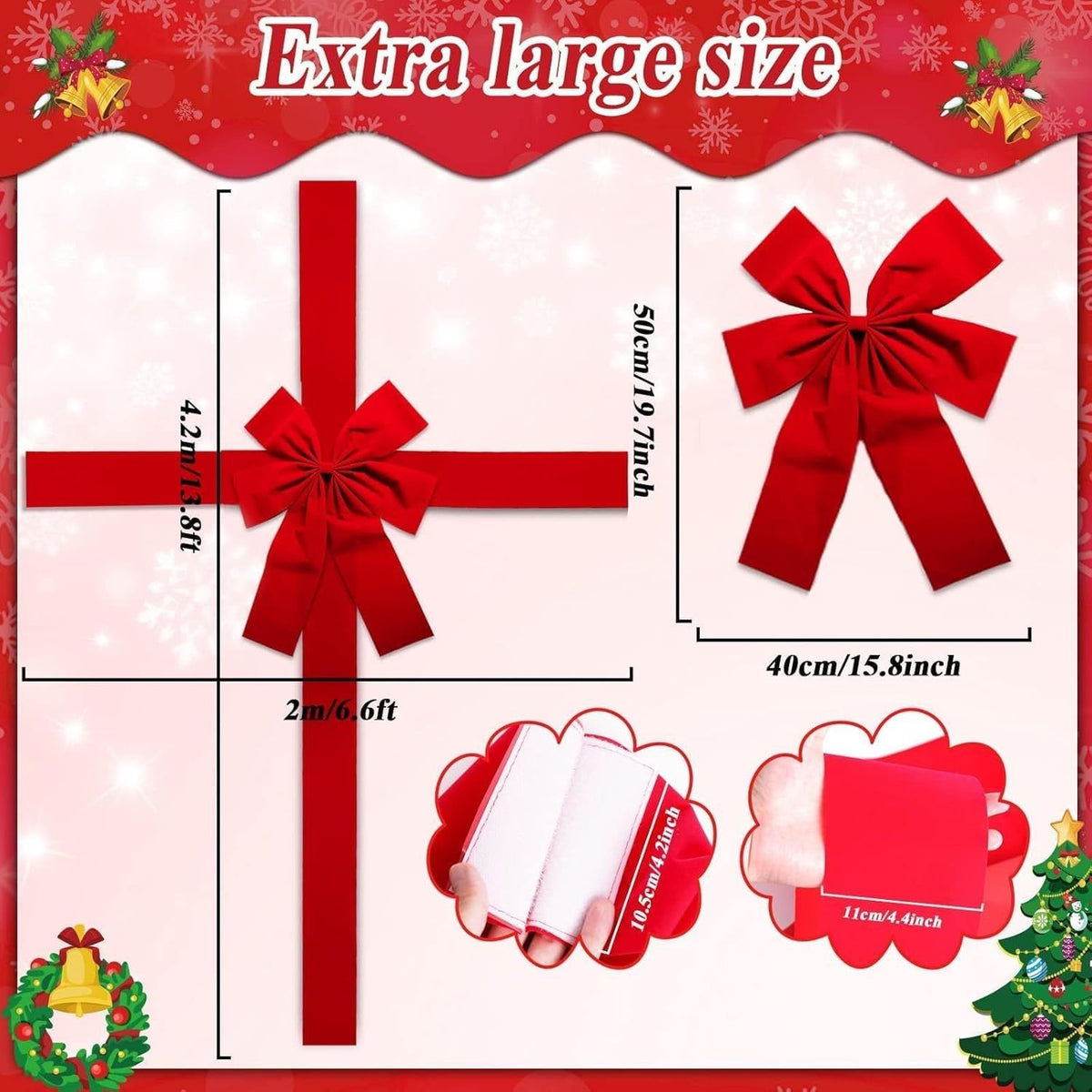 Christmas Door Hanging Bow Ribbon – Festive Holiday Wreath Decoration