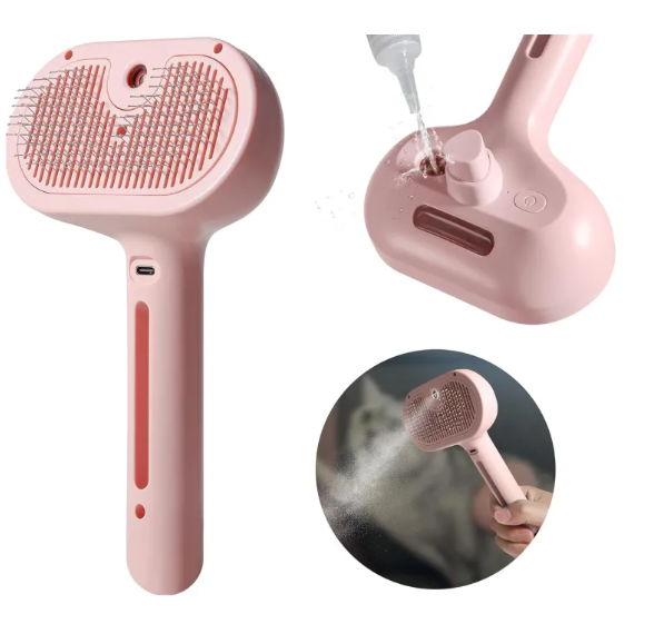 Pet Hair Spray Brush – Self-Cleaning Grooming Brush with Water Sprayer