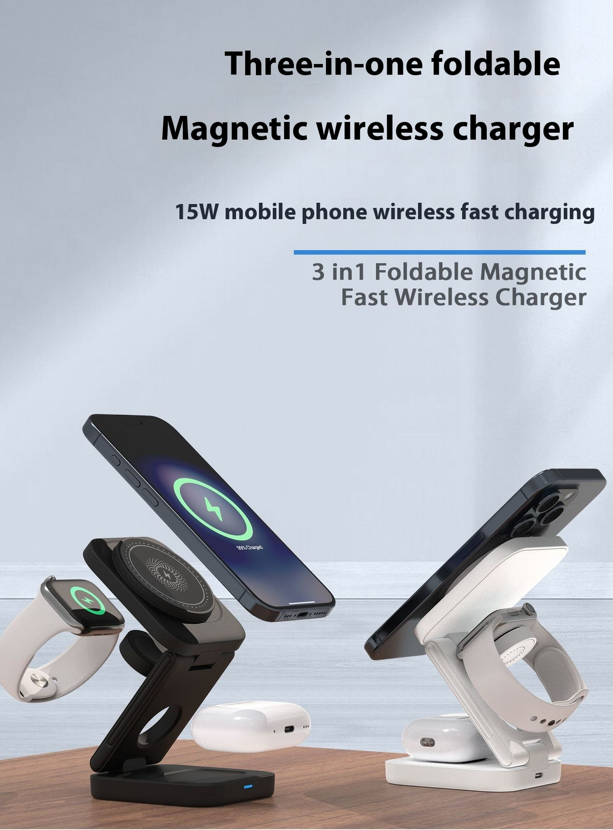 3-in-1 Foldable Wireless Charger – Charge Phone, Watch & Earbuds at Once