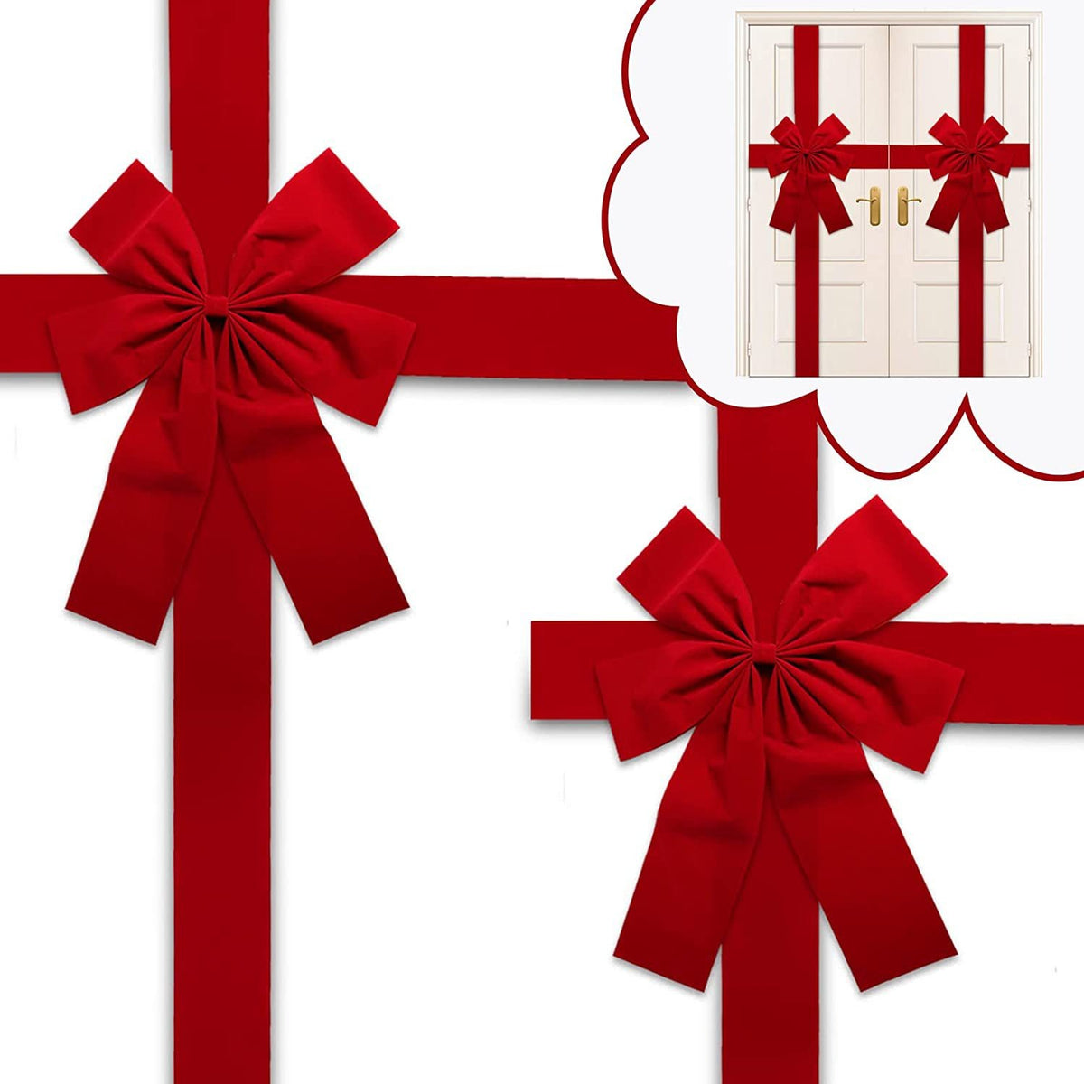 Christmas Door Hanging Bow Ribbon – Festive Holiday Wreath Decoration