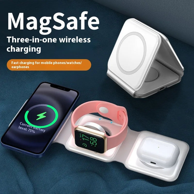 3-in-1 Magnetic Wireless Charging Folding Phone Stand