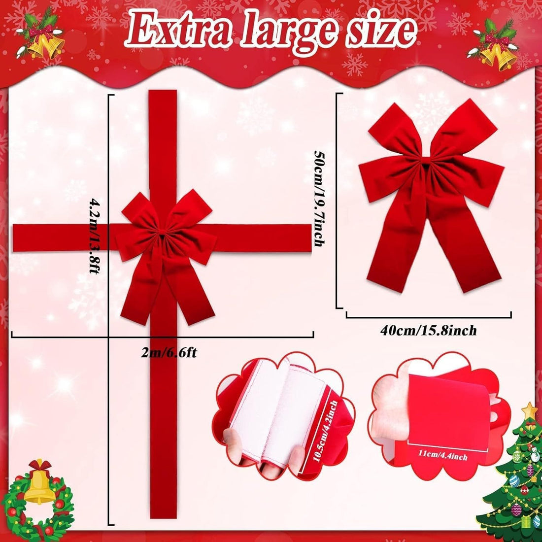 Christmas Door Hanging Bow Ribbon – Festive Holiday Wreath Decoration