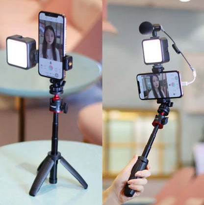 Vlog Selfie Stick with Fill Light &amp; Live Streaming Bracket