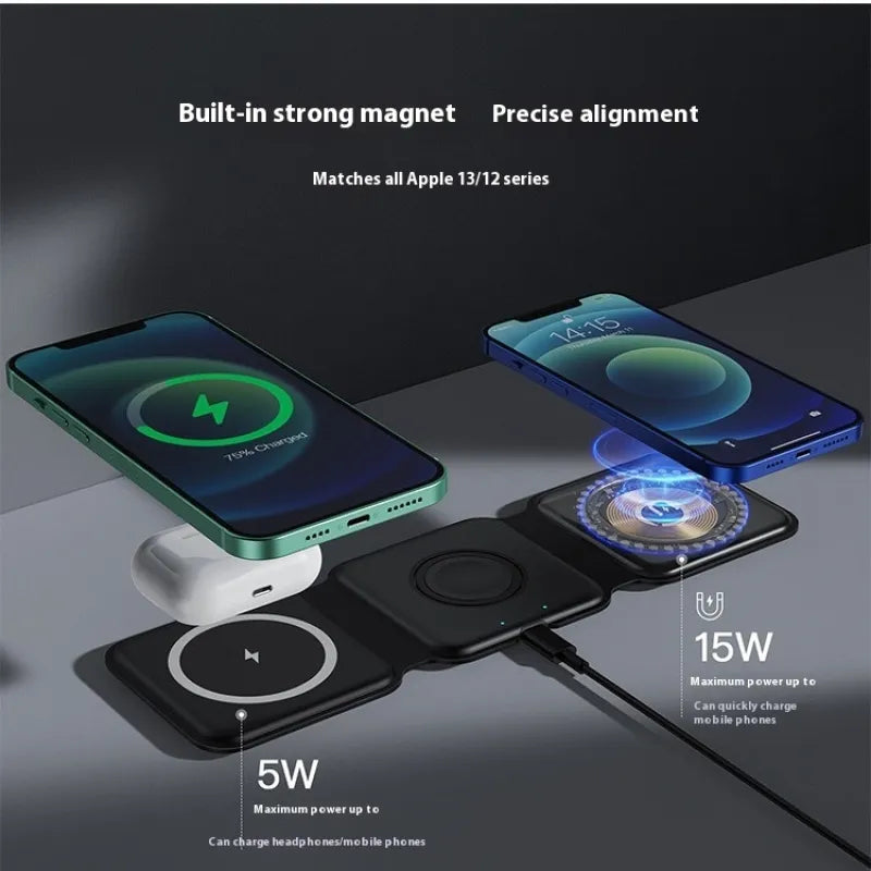 3-in-1 Magnetic Wireless Charging Folding Phone Stand