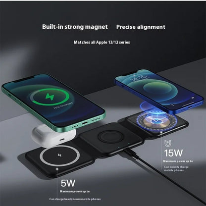 3-in-1 Magnetic Wireless Charging Folding Phone Stand