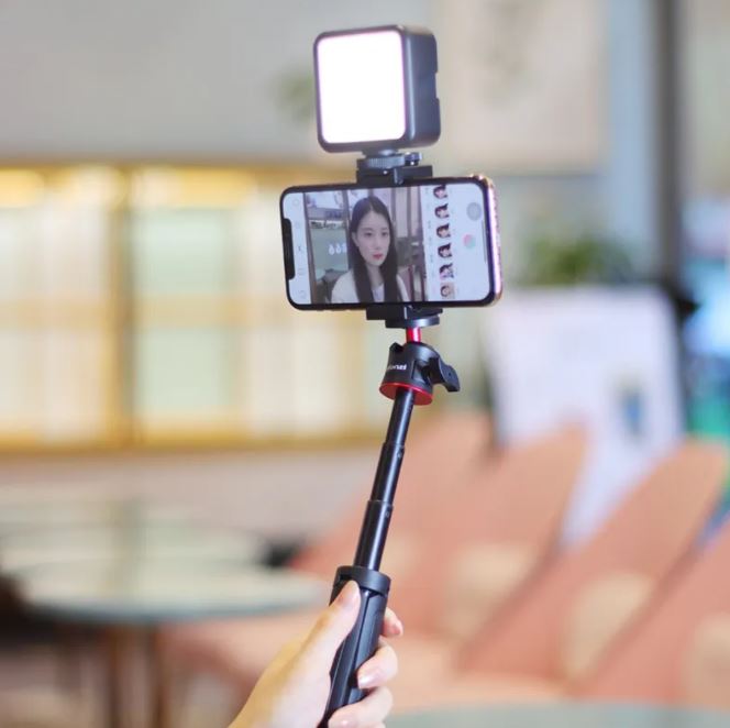 Vlog Selfie Stick with Fill Light &amp; Live Streaming Bracket