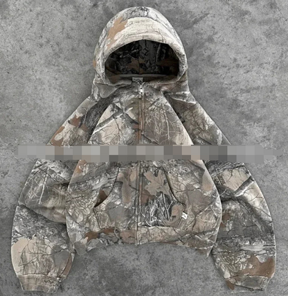 Urban Camo Retro Hoodie – Unisex Oversized Streetwear Pullover Sweatshirt