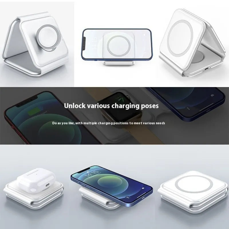 3-in-1 Magnetic Wireless Charging Folding Phone Stand