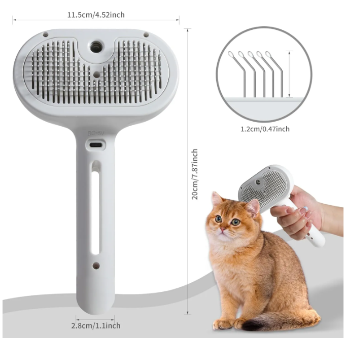 Pet Hair Spray Brush – Self-Cleaning Grooming Brush with Water Sprayer