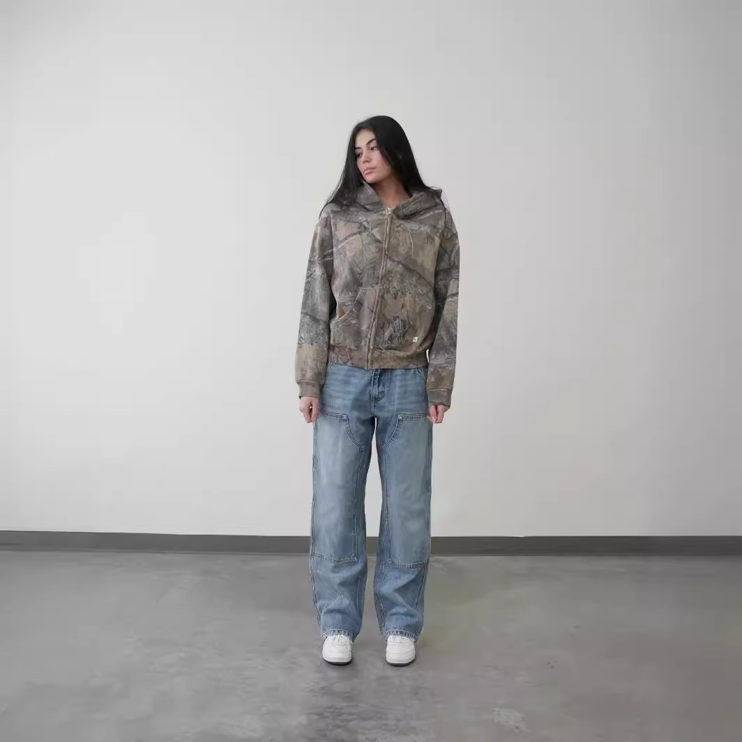 Urban Camo Retro Hoodie – Unisex Oversized Streetwear Pullover Sweatshirt