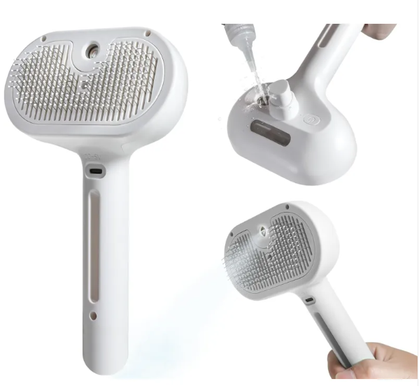 Pet Hair Spray Brush – Self-Cleaning Grooming Brush with Water Sprayer