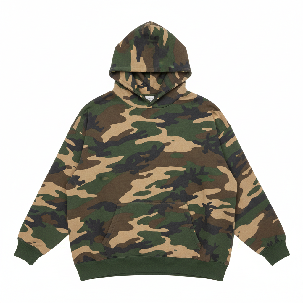 Urban Camo Retro Hoodie – Unisex Oversized Streetwear Pullover Sweatshirt
